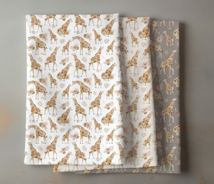 Tissu Imprimé Girafe Fleurs Maman Taupe, 7 tissus au choix – Image 4