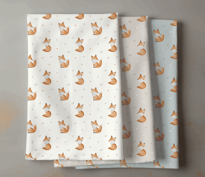 Tissu Imprimé Renard Fleuri Vert, 7 tissus au choix – Image 4