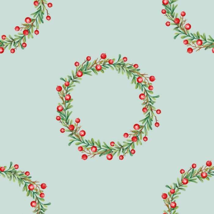 Tissu Imprimé Gui Couronne Vert, 7 tissus au choix