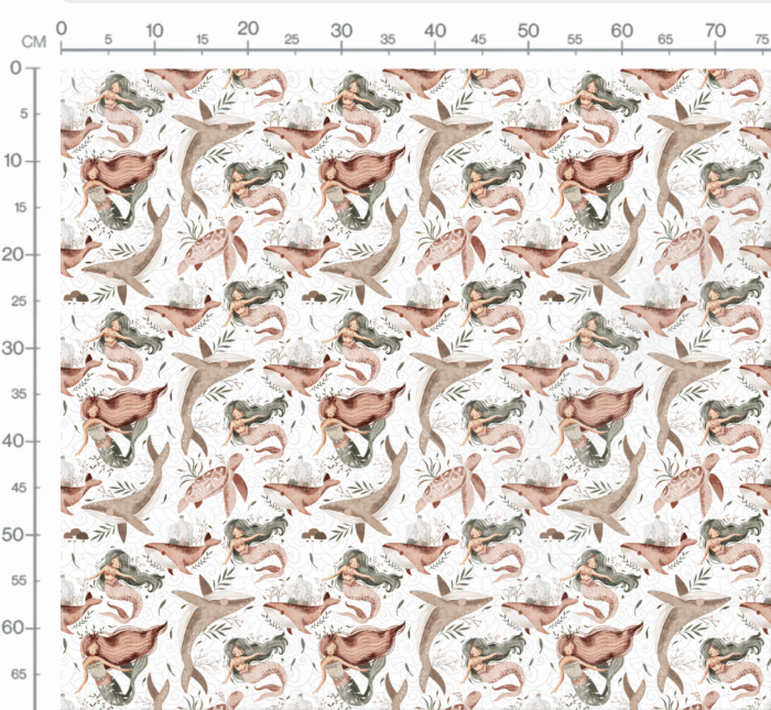 Tissu Imprimé Marin Designer Sirènes Tortues, 7 tissus au choix – Image 2
