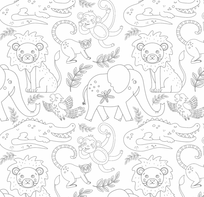 Tissu Exclusif Animaux Jungle Lion A Colorier, 10 tissus au choix