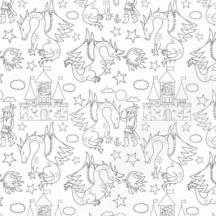 Tissu Exclusif Dragon et Chevalier A Colorier, 7 tissus au choix