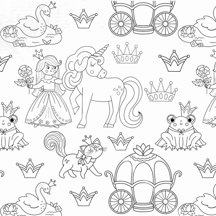 Tissu Exclusif Princesse Licorne A Colorier, 10 tissus au choix