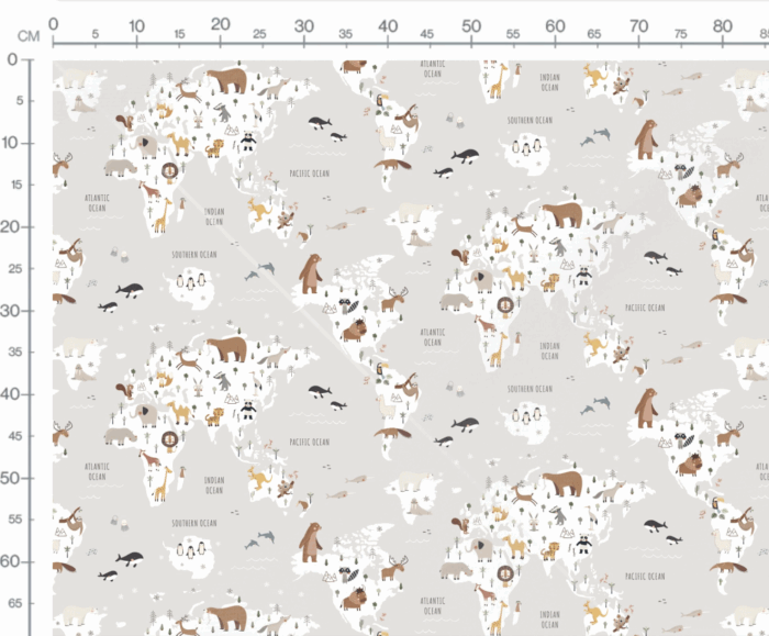 Tissu Imprimé Animaux Carte du Monde Gris, 7 tissus – Image 3