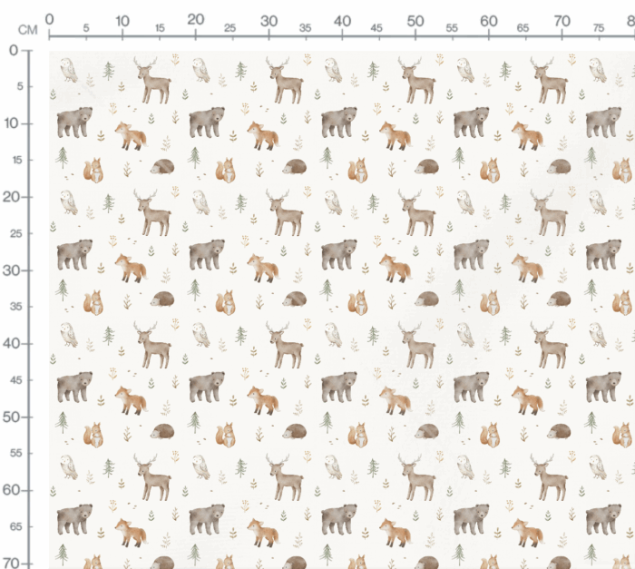 Tissu Imprimé Animaux de la Foret Aquarelle Creme, 10 tissus au choix – Image 2
