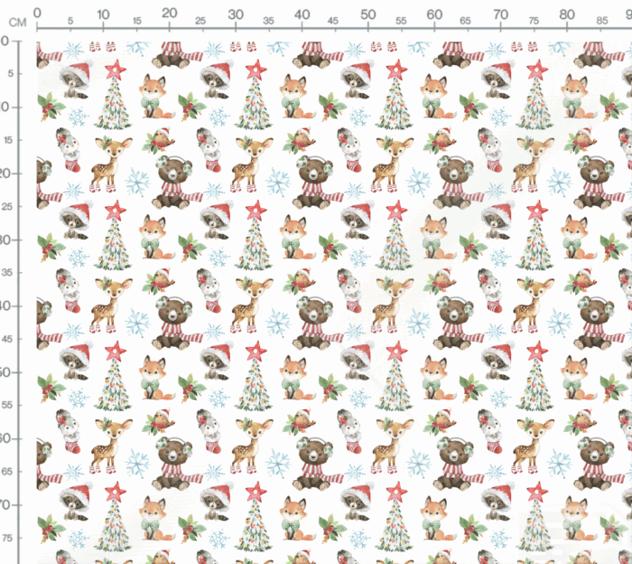 Tissu Imprimé Exclusif Animaux Forêt Noel Blanc Petit, 11 tissus au choix – Image 3