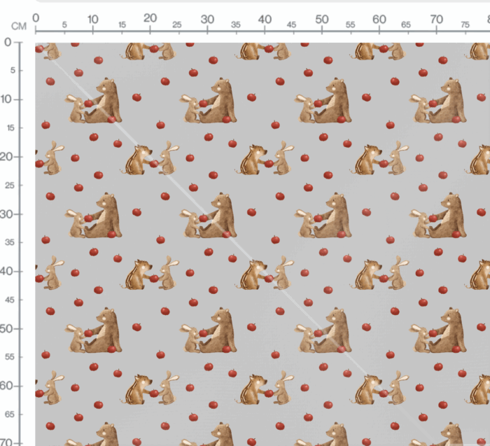 Tissu Imprimé Ourson Pommes Lapin Gris, 7 tissus au choix – Image 3