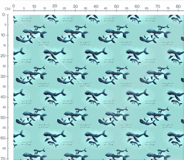 Tissu Imprimé Baleines Famille Bleu, 7 tissus au choix – Image 3