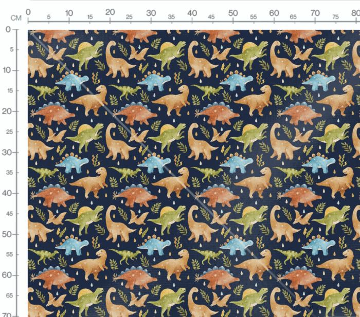 Tissu Imprimé Dinosaures Pluie Bleu, 7 tissus au choix – Image 3
