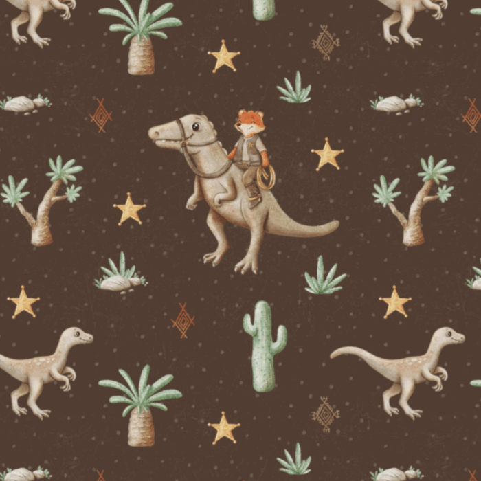 Tissu Imprimé Dinosaure Renard Chocolat, 7 tissus au choix