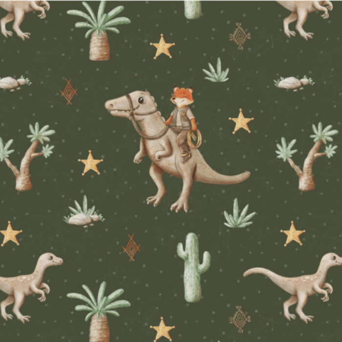 Tissu Imprimé Dinosaure Renard Vert, 7 tissus au choix
