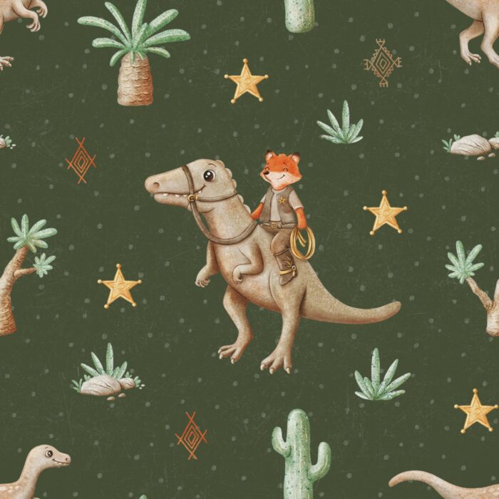 Tissu Imprimé Dinosaure Renard Vert, 7 tissus au choix – Image 4