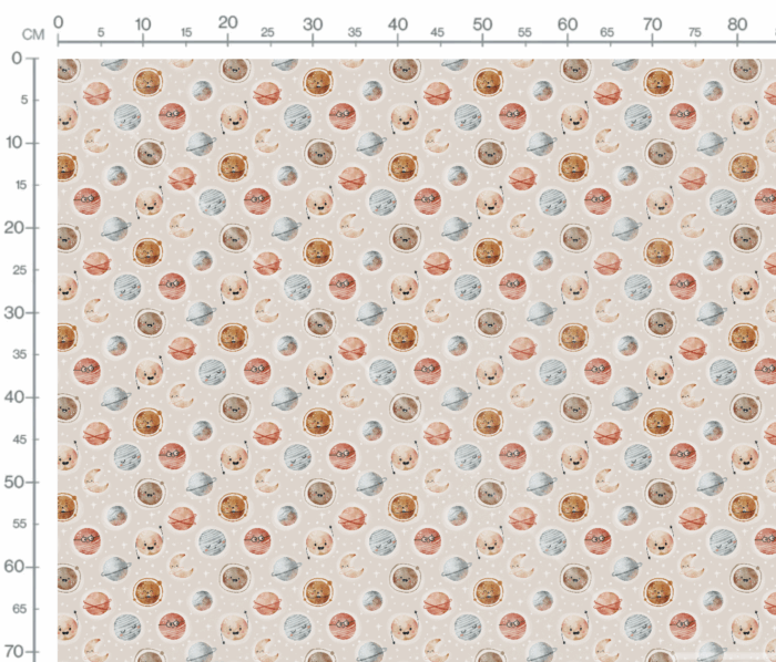 Tissu Imprimé Espace Planètes Heureuses Beige, 7 tissus au choix – Image 3
