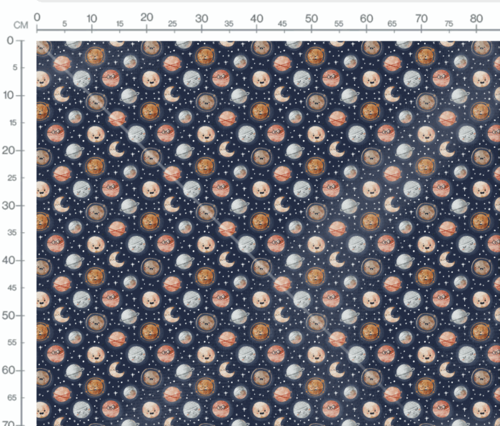 Tissu Imprimé Espace Planètes Heureuses Bleu, 7 tissus au choix – Image 3
