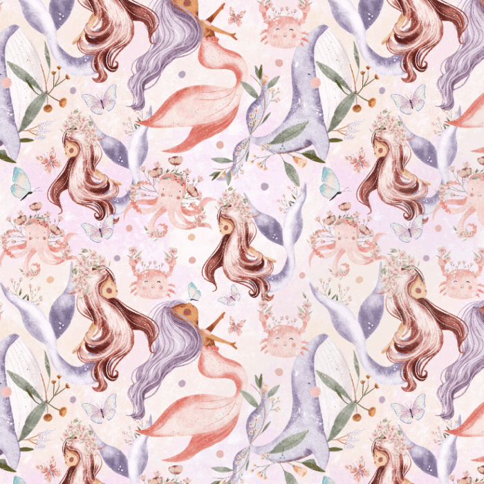 Tissu Exclusif Marin Sirènes Magiques Rose, 7 tissus au choix