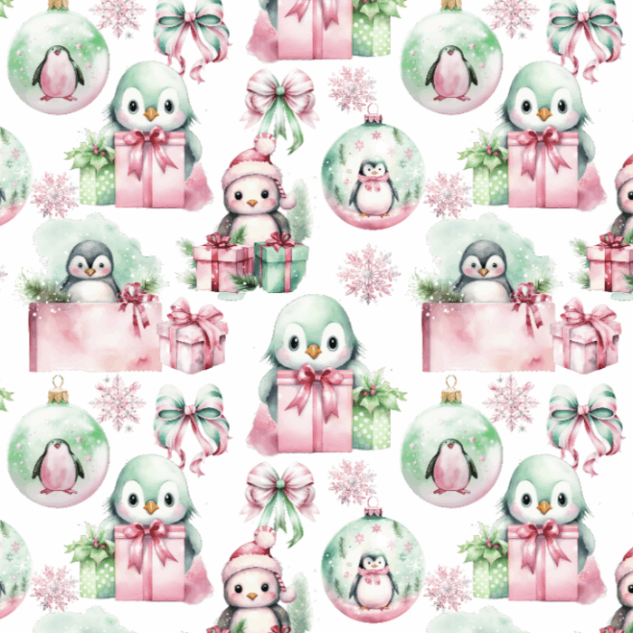 Tissu Imprimé Exclusif Noel Rose Pingouin Mignon, 11 tissus au choix