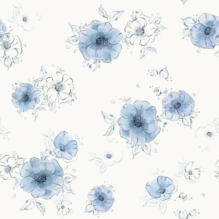Tissu Imprimé Fleuri Marion Bleu Petit, 7 tissus au choix