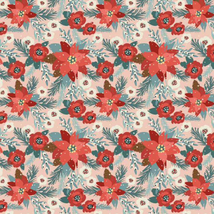 Tissu Imprimé Fleurs de Noel Blush, 7 tissus au choix