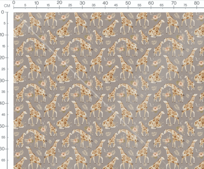 Tissu Imprimé Girafe Fleurs Maman Taupe, 7 tissus au choix – Image 3