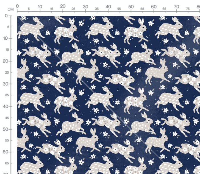 Tissu Imprimé Lapins Gris Fleurs Bleu, 7 tissus au choix – Image 3