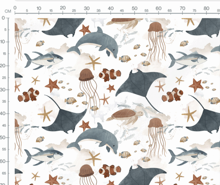 Tissu Imprimé Monde Marin Aquarelle Grand, 7 tissus au choix – Image 3