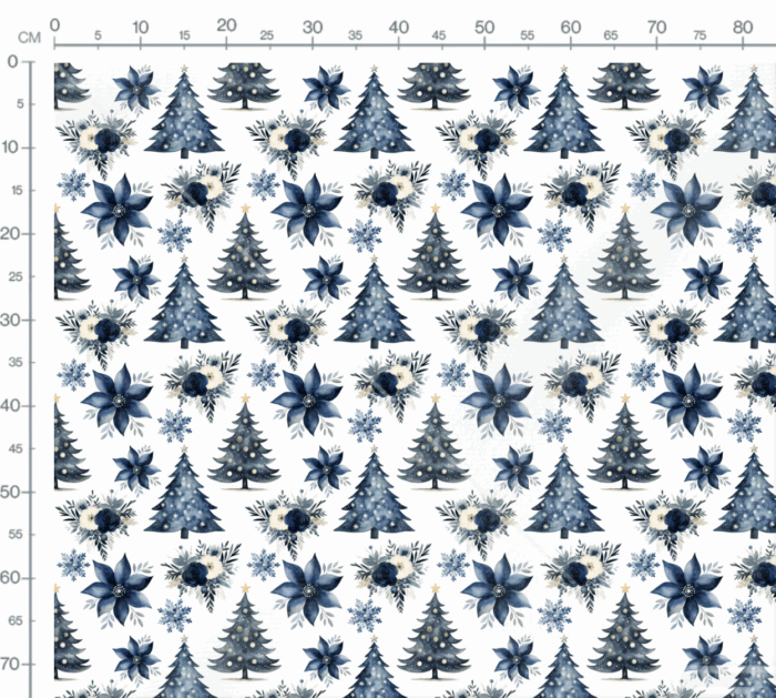 Tissu Imprimé Exclusif Noel Aquarelle Bleu Sapins, 11 tissus au choix – Image 2
