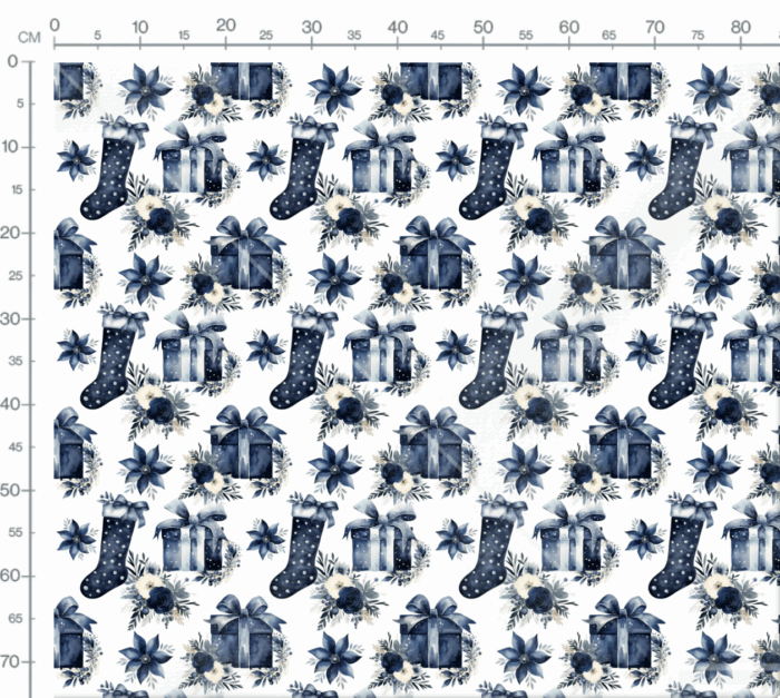 Tissu Imprimé Exclusif Noel Aquarelle Bleu Cadeaux, 11 tissus au choix – Image 3