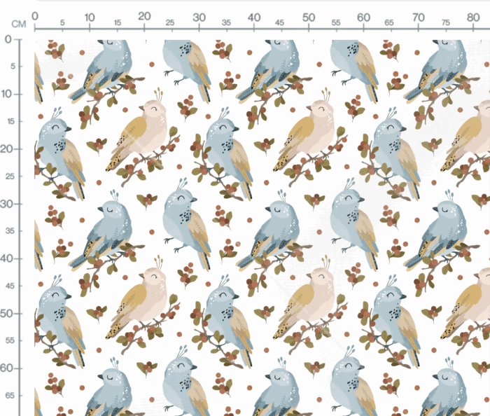 Tissu Imprimé Oiseaux Brindilles Fruits, 7 tissus au choix – Image 3