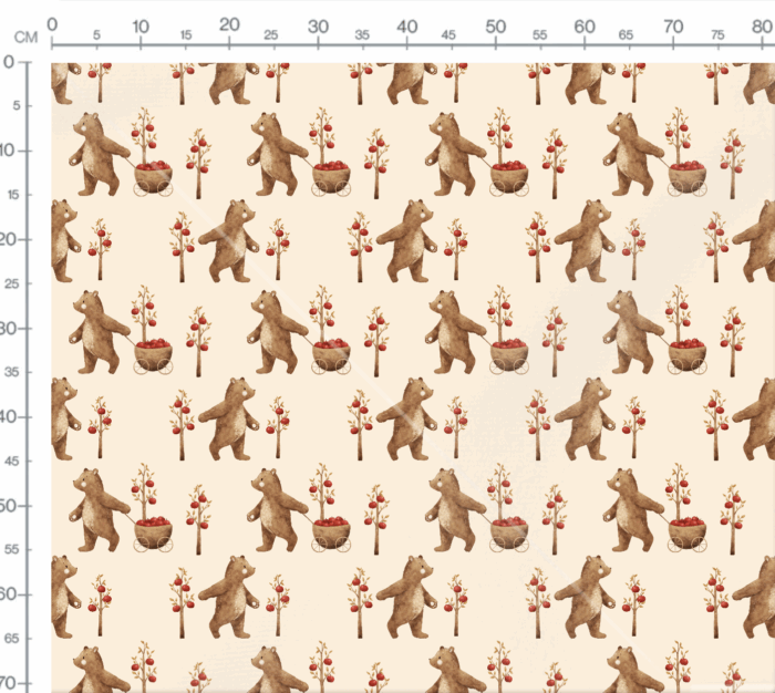 Tissu Imprimé Ourson Pommiers Beige, 7 tissus au choix – Image 2