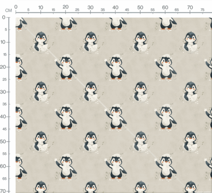 Tissu Imprimé Pingouin Adorable Beige Gris, 7 tissus au choix – Image 3