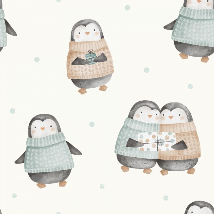 Tissu Imprimé Pingouin Calin Crème, 7 tissus au choix