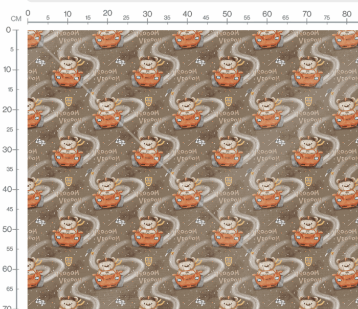 Tissu Imprimé Voiture Ourson Taupe, 7 tissus au choix – Image 3