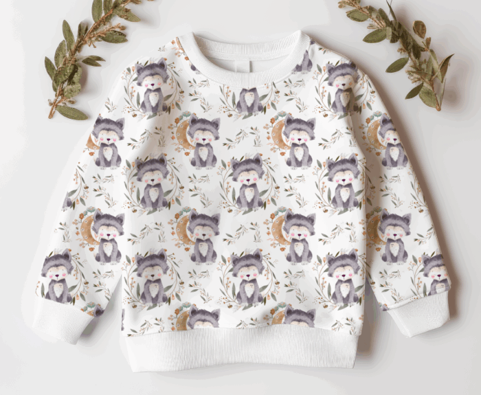 Tissu Imprimé Exclusif Loup Mignon Lune, 10 tissus au choix – Image 3