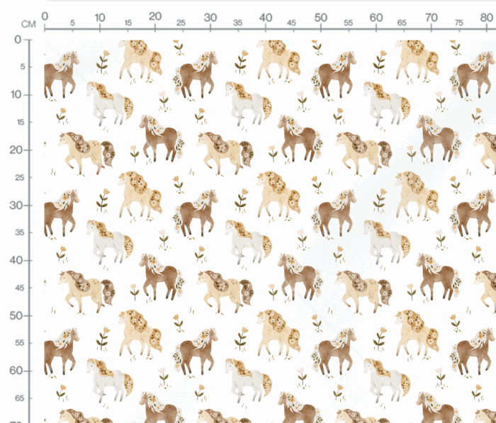 Tissu Imprimé Chevaux Fleuris Blanc, 7 tissus au choix – Image 3