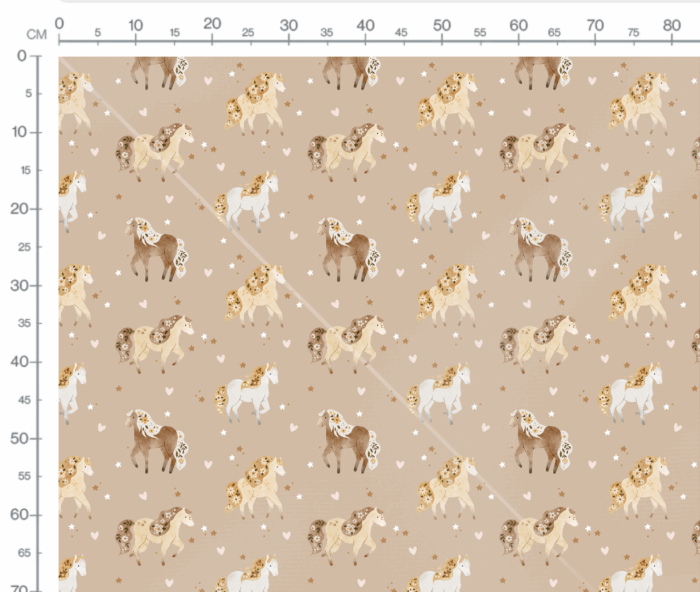 Tissu Imprimé Chevaux Fleuris Coeurs Beige, 7 tissus au choix – Image 3