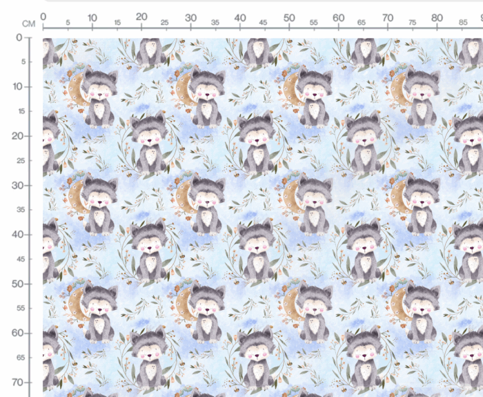 Tissu Imprimé Exclusif Loup Mignon Lune Bleu, 7 tissus au choix – Image 2