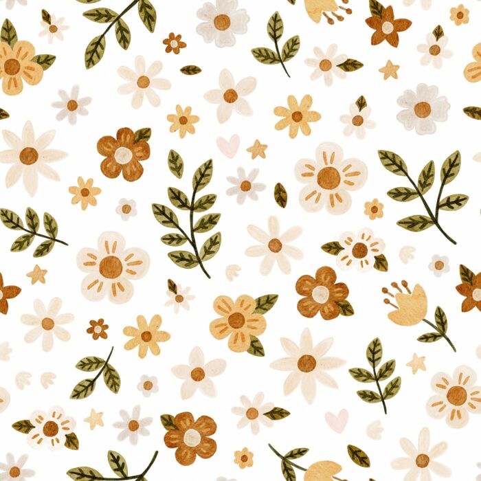 Tissu Imprimé Fleurs de Campagne Blanc, 7 tissus au choix