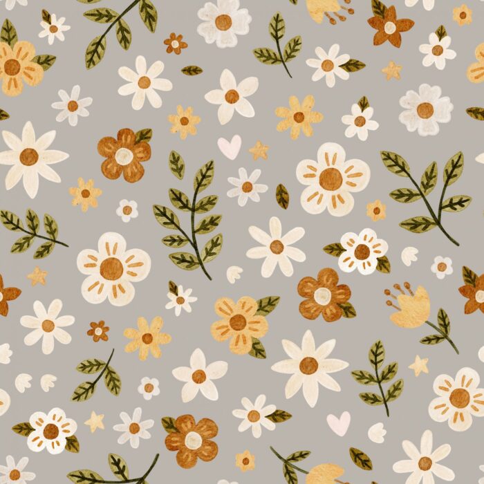 Tissu Imprimé Fleurs de Campagne Gris, 7 tissus au choix