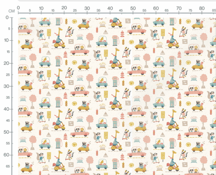 Tissu Imprimé Voitures Animaux Pastel, 7 tissus au choix – Image 3