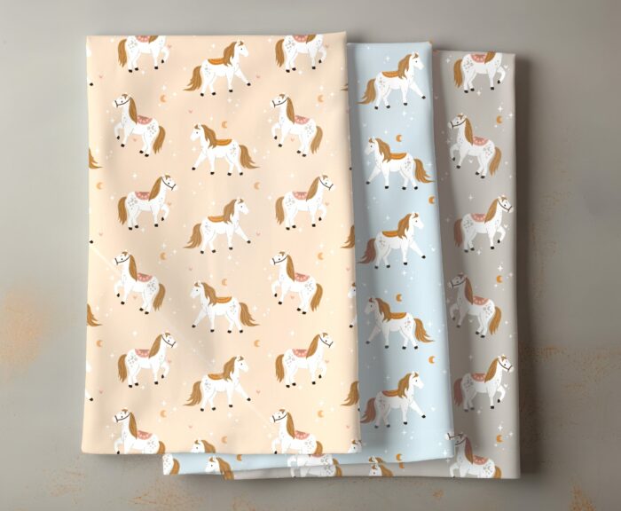 Tissu Imprimé Chevaux Étoiles Lune Bleu, 7 tissus au choix – Image 4