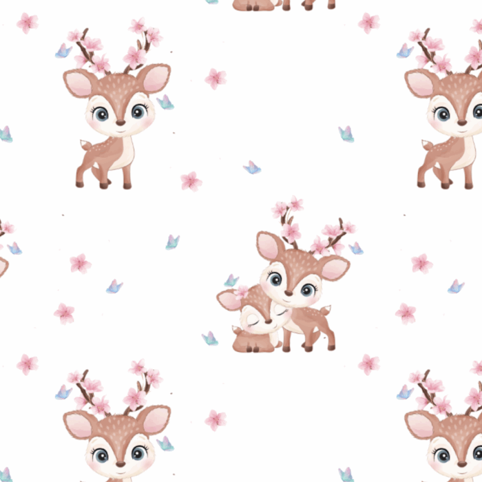 Tissu Imprimé Exclusif Animaux Mignons Biche Bébé, 11 tissus au choix