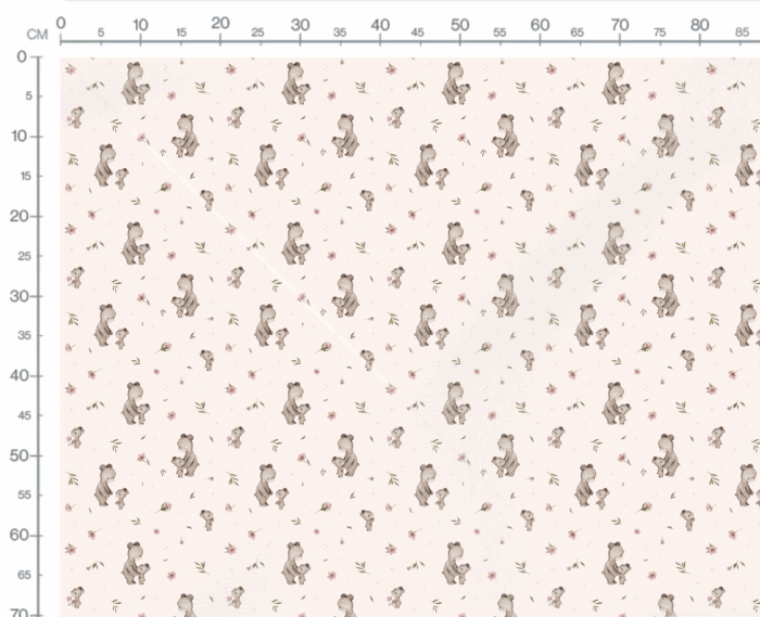 Tissu Imprimé Bébé Ourson avec Maman Rose, 10 tissus au choix – Image 3