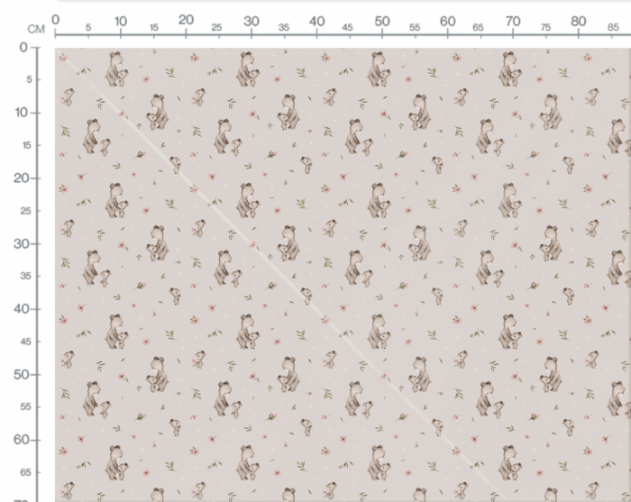 Tissu Imprimé Bébé Ourson avec Maman Taupe, 10 tissus au choix – Image 2