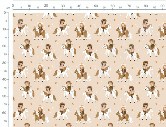 Tissu Imprimé Chevaux Étoiles Filles Beige, 7 tissus au choix – Image 3