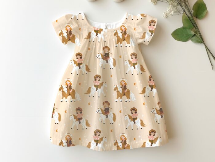 Tissu Imprimé Chevaux Étoiles Filles Gris, 7 tissus au choix – Image 4