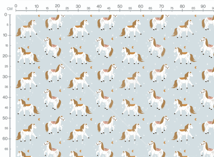 Tissu Imprimé Chevaux Étoiles Lune Bleu, 7 tissus au choix – Image 3