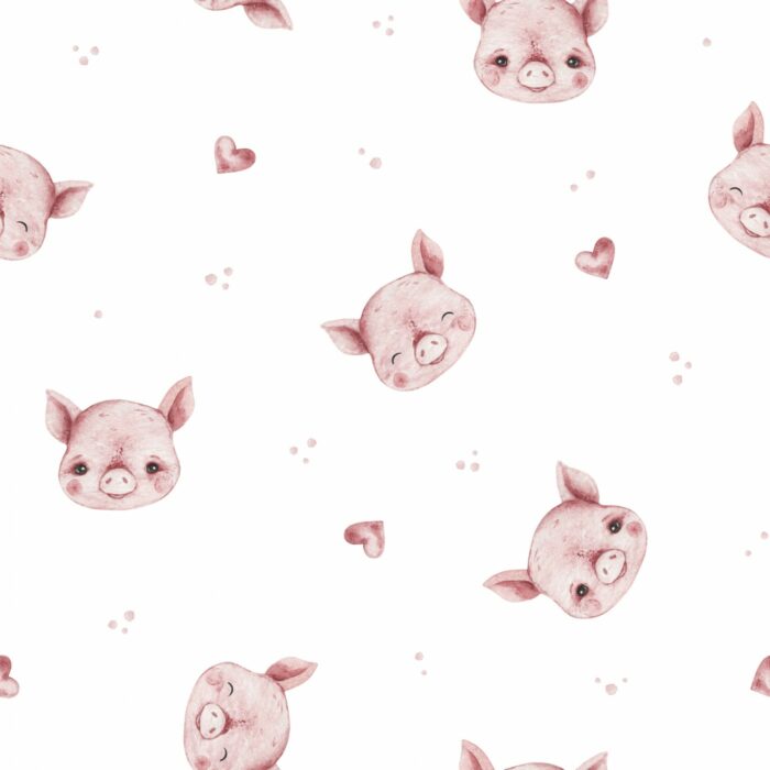 Tissu Imprimé Cochon Mignon Blanc, 7 tissus au choix