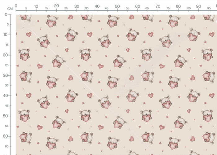 Tissu Imprimé Coeur Ourson Beige, 7 tissus au choix – Image 3