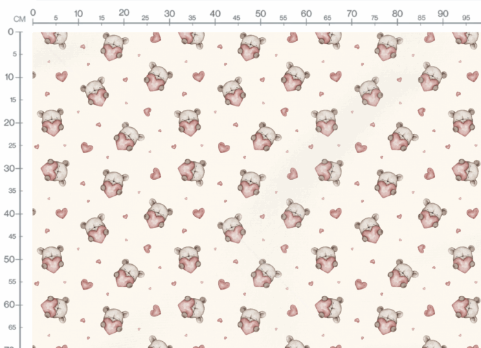 Tissu Imprimé Coeur Ourson Crème, 7 tissus au choix – Image 3
