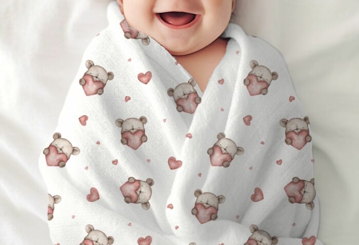Tissu Imprimé Coeur Ourson Beige, 7 tissus au choix – Image 4